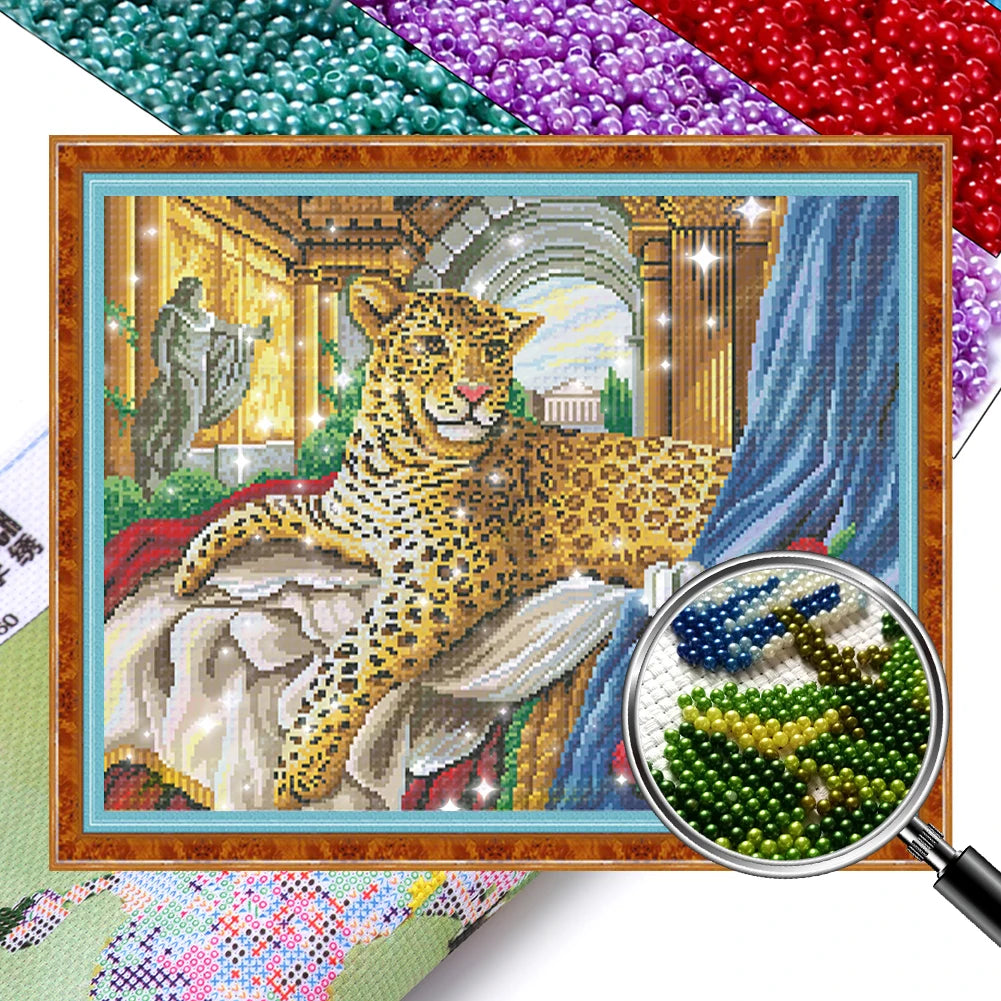 Full Embroidery Beads Printed 9CT Animal Cross Stitch Kit Home Art Craft Bead Embroidery Wall Hanging for New Year Gift