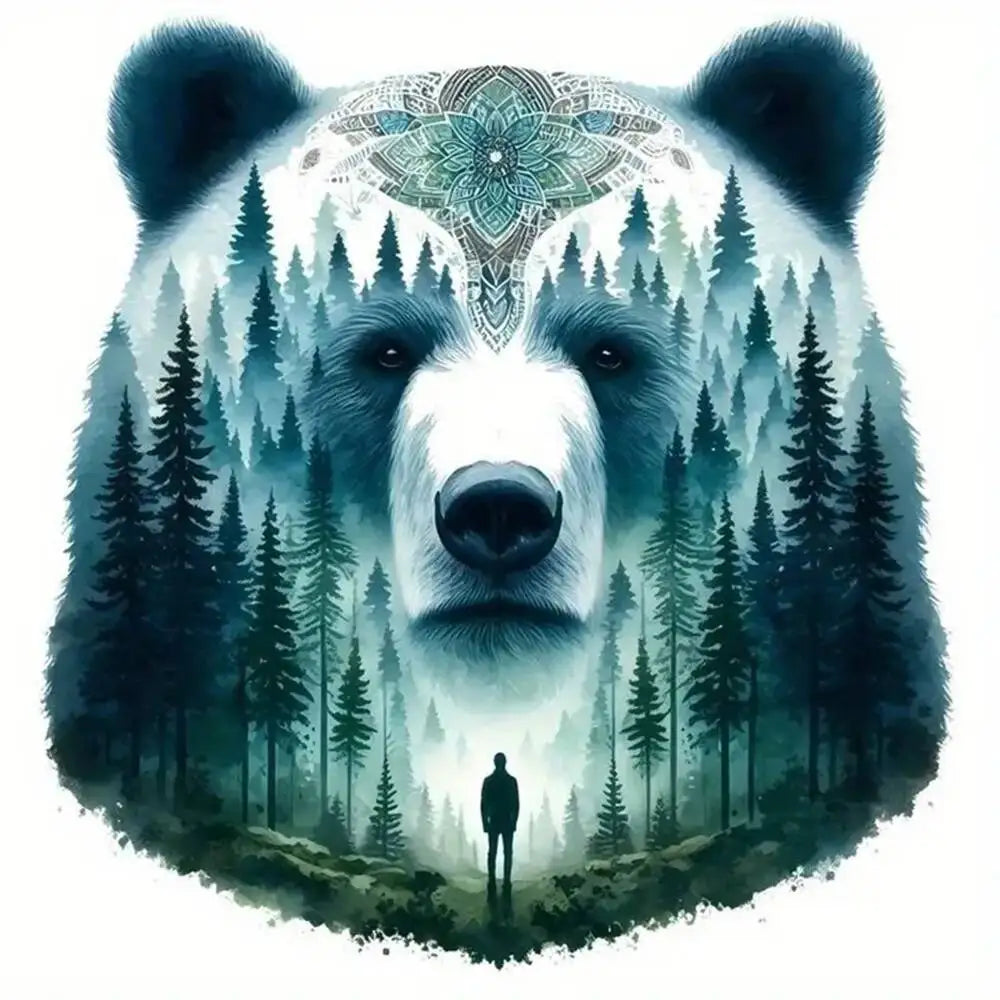 DIY Beaded 11CT Cross Stitch Set Bear Animal Beads Embroidery Kit Tree Landscape Sewing Crafts Perfect Gift Idea Handmade Gift