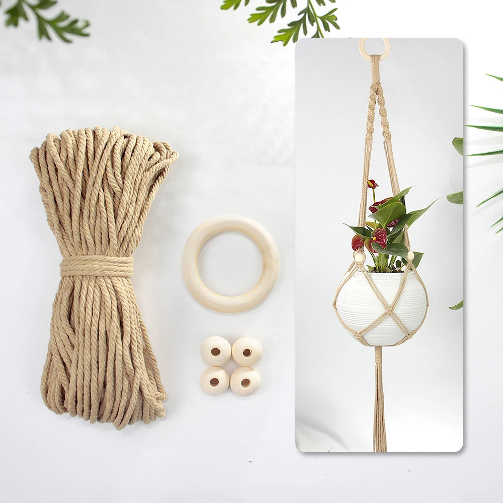 Knitting Plant Hanging Basket Macrame Kit with Tutorial for Beginners DIY Handmade Weaving Kit Mesh Hang Basket for Home Decor