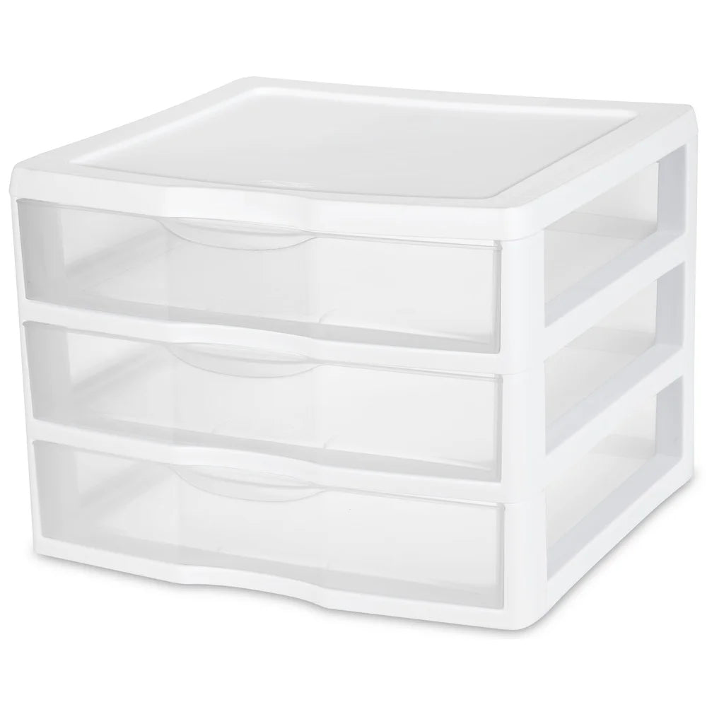 Wide 3 Drawer Unit Stackable Storage Organizers Clear Drawers Multi-Purpose Home Office Craft Supplies Desktop Organization