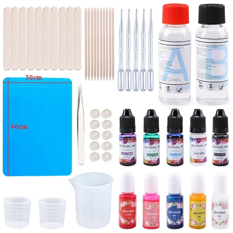 All in One Silicone Molds Starter Kit with 1:1 Clear Epoxy Resin for Office Home Decor Art Craft DIY Jewelry Making Supplies