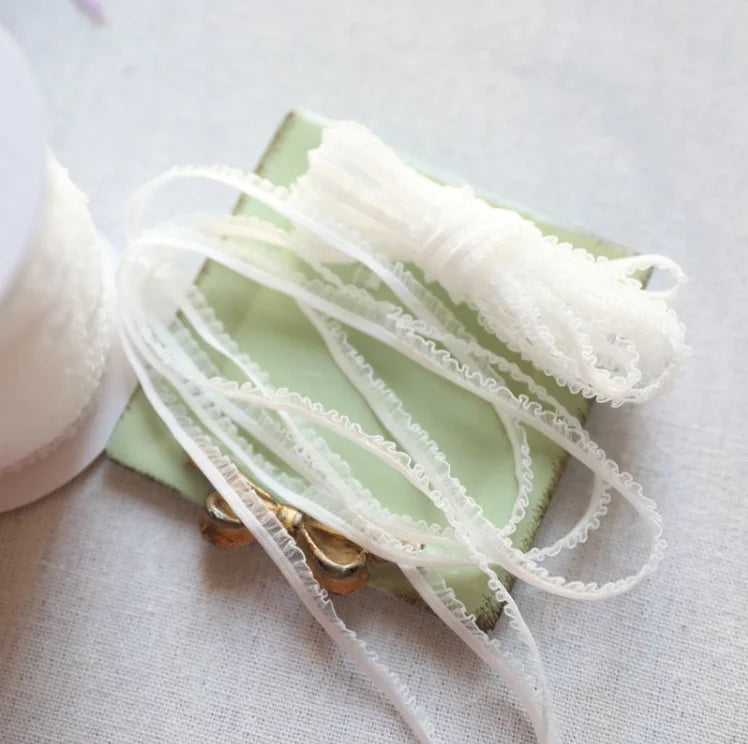 5 Meters/lot Delicate Flower Ruffle Elastic Lace Trims Thin Lace Ribbon DIY Sewing Garments Hometexile Fabric Ornaments 6mm