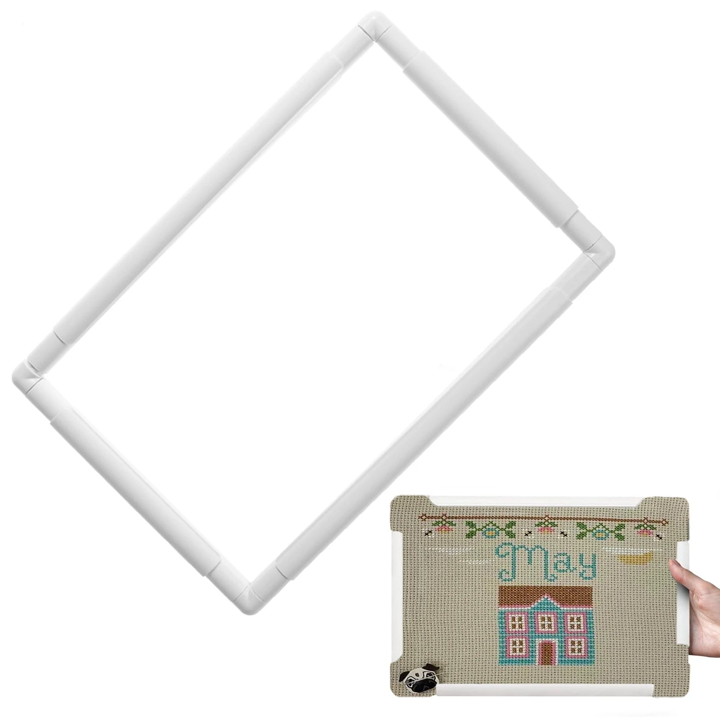 PP Cross Stitch Frame White Square Shape Quilting Frames DIY Craft Need Assembled for Cross Stitching Quilting for Sewing