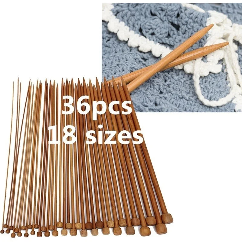 36PCS 18th Sweater Needle Carbonized Bamboo Crochet Single-pointed Knit with A Full Set of Beads