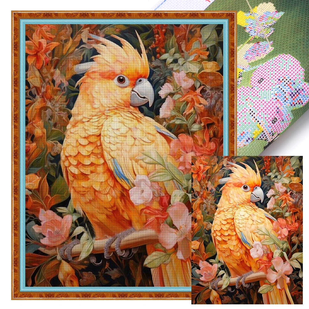 Full Embroidery Eco-cotton Thread 11CT Printed Parrot Cross Stitch Kit 50x65cm