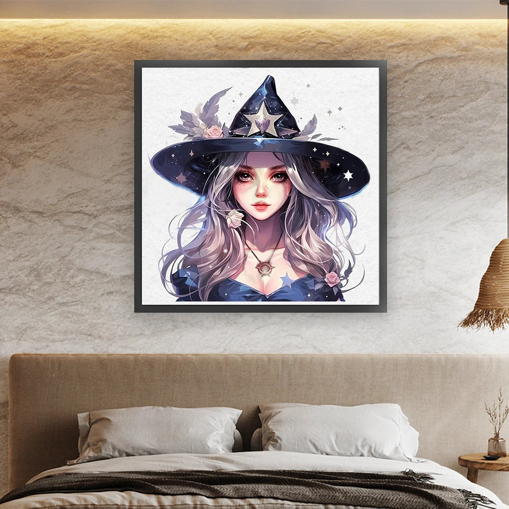 Full Embroidery Cotton Thread 11CT Printed Halloween Witch Cross Stitch 60x60cm