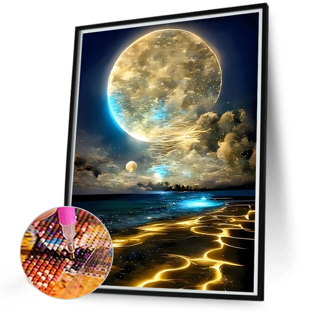 4pcs Moonlight 5D DIY Full Drill Round Diamond Painting Kit Home Decor 30x40cm