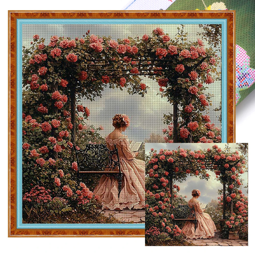 Full Embroidery Eco-cotton Thread 11CT Printed Girl Cross Stitch Kit Art 50x50cm
