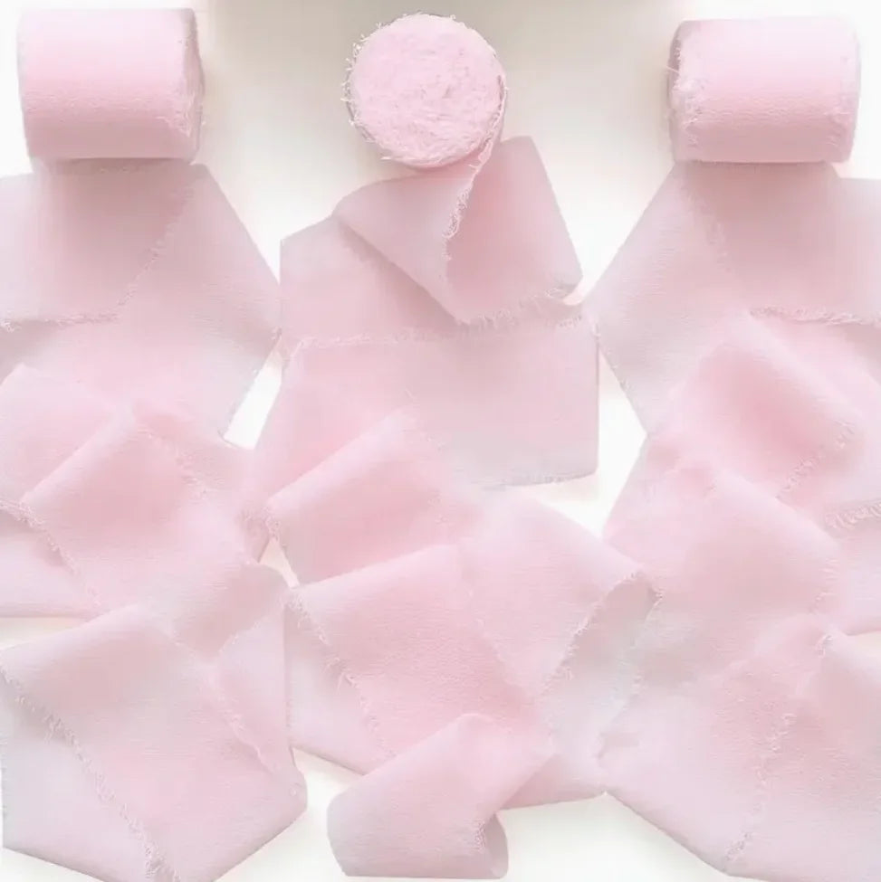 3 Roll/set 5m Frayed Edged Satin Handmade Chiffon Silk Ribbon For Wedding Invitation Bouquets Birthday Party DIY Decoration Gift