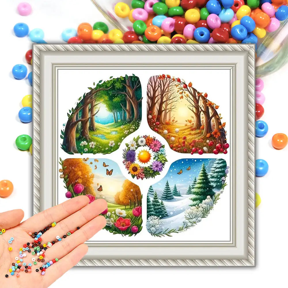 DIY Beads Embroidery Four Seasons 11CT Printed Canvas Cross Stitch Kit Landscape Scenery Complete Handmade Craft Set Home Decor