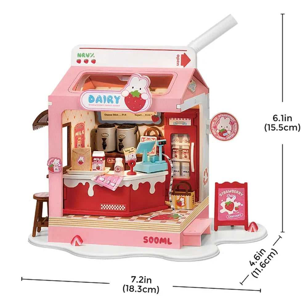 Robotime Food Box Shop Rolife Miniature Doll House DIY Miniature House Kit Diorama House Building Set with LED Room
