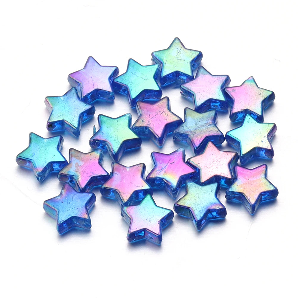 100pcs Acrylic Pentagram Beads AB Plating Loose Spacer Beads Five Pointed Star Beads For Jewelry Making DIY Bracelet Accessories