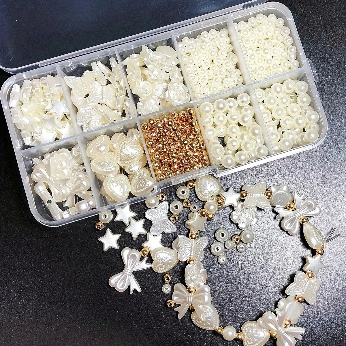 800pcs White Mixed Acrylic Pearl Polished Loose Beads Set Elegant for DIY Jewelry Decors Handmade Craft Jewelry Making Supplies