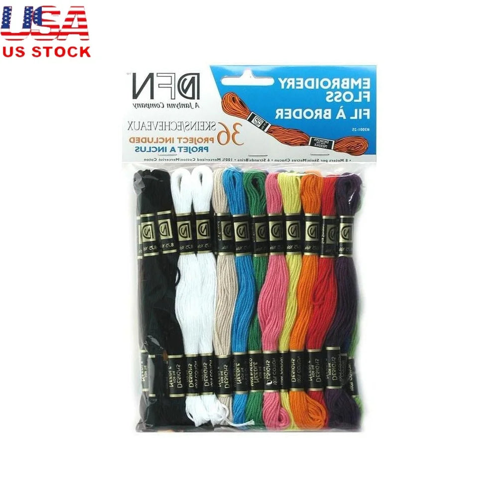 36pc Cotton Embroidery Floss Set Primary Colors Scrapbooking Card Making Jewelry Crafts Needlework Projects 8.7yd Each Skein
