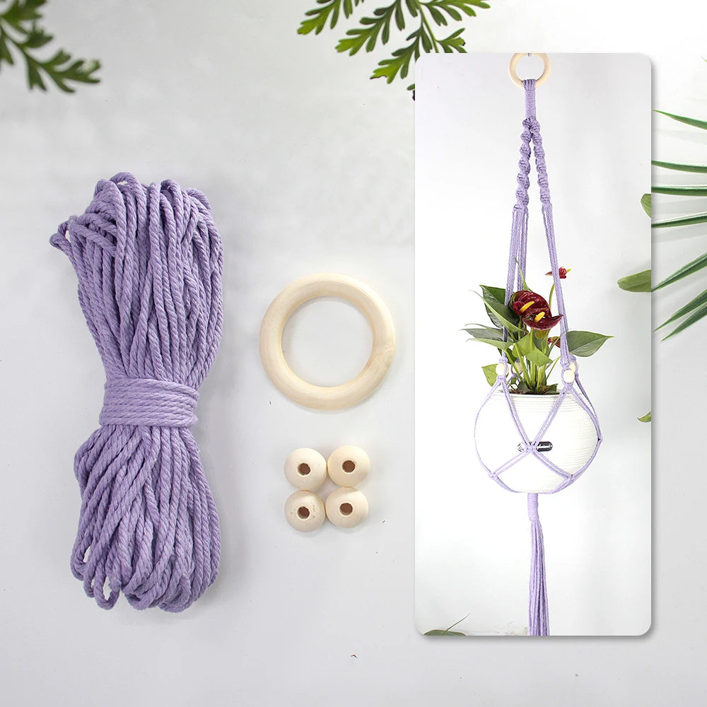 Knitting Plant Hanging Basket Macrame Kit with Tutorial for Beginners DIY Handmade Weaving Kit Mesh Hang Basket for Home Decor