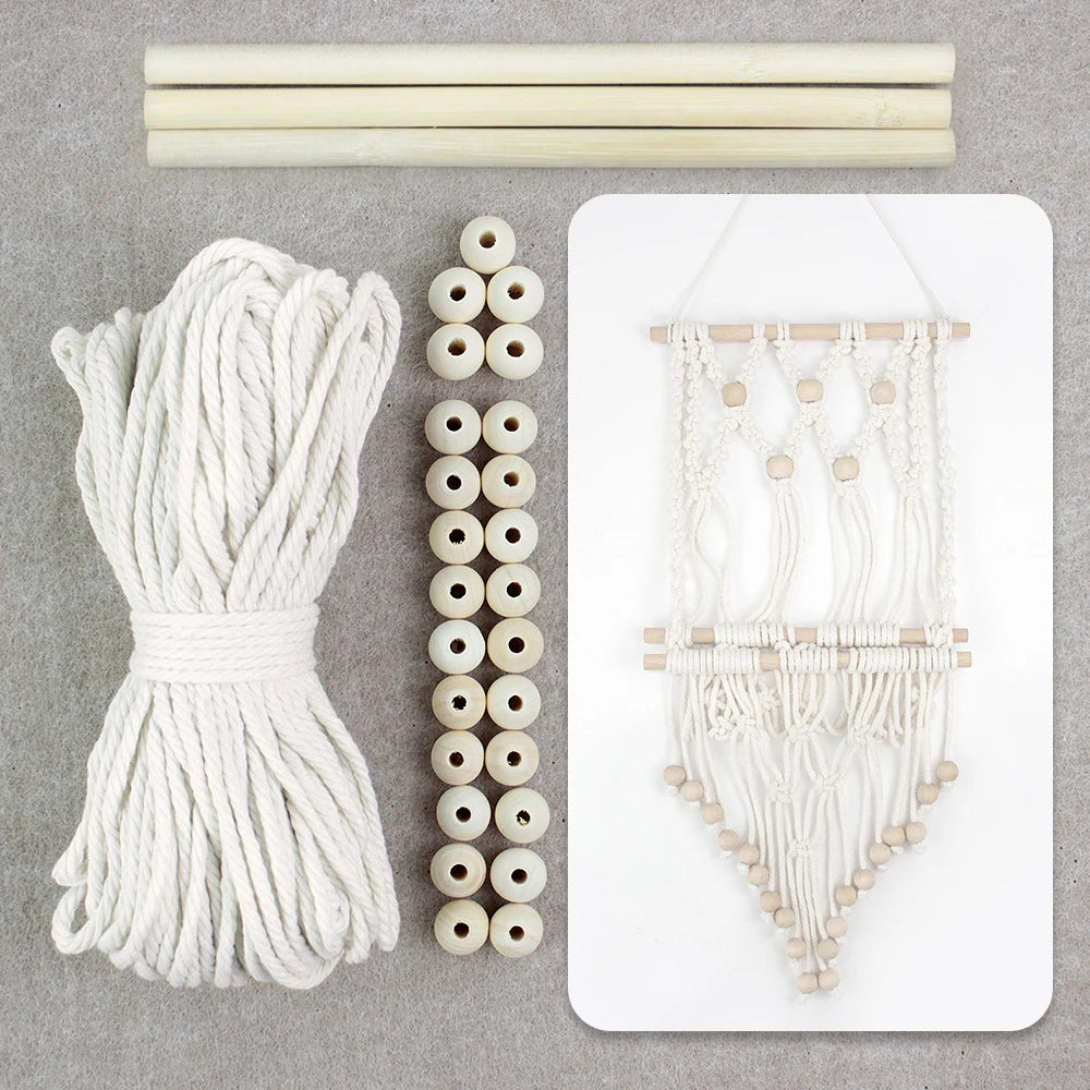 Bohemian Retro Hanging Bookshelf Macrame Kit - DIY Handmade Weaving Set with Beginner Guide, Wall-Mounted Shelf