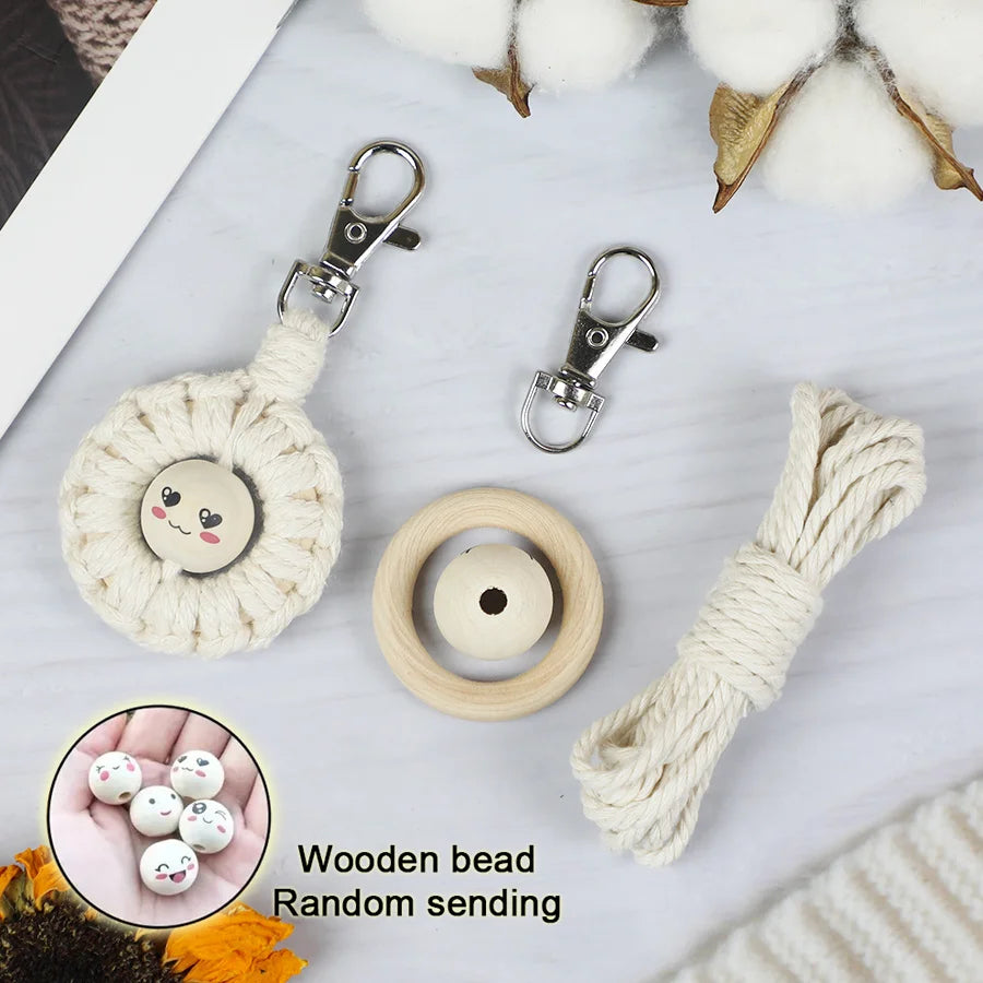 Handmade Knitting Smiley keychain Macrame Kit With Tutorial For Beginner Hand DIY Smiley key Chain Cell Phone Lanyard Pendant