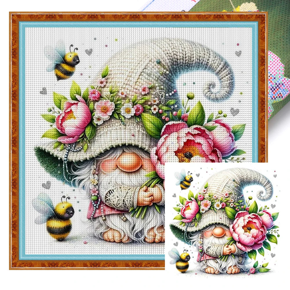 Full Embroidery Eco-cotton Thread 11CT Printed Gnome Cross Stitch Kit Art