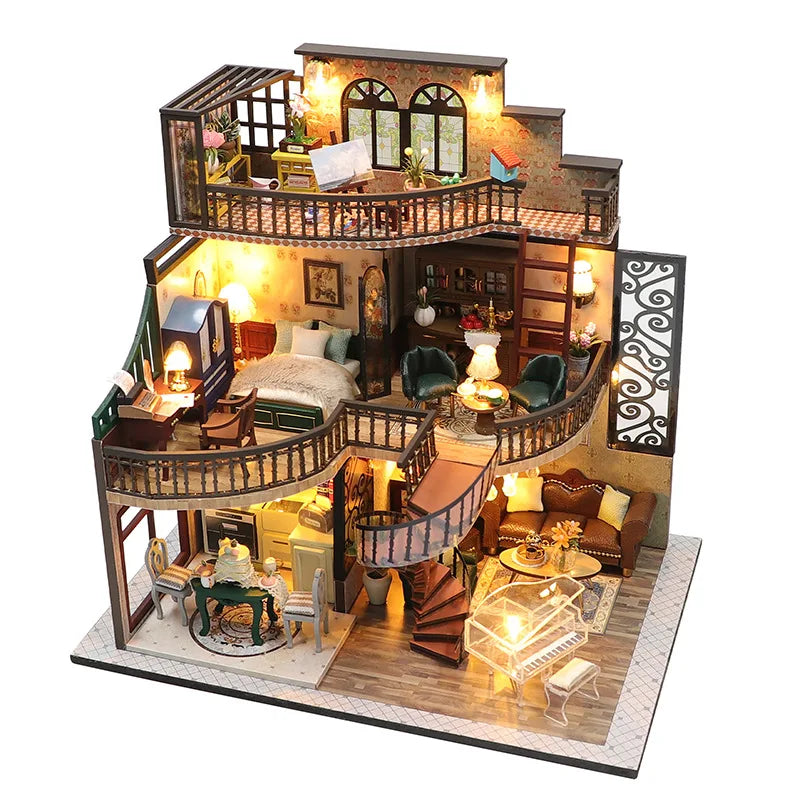DIY Miniature Dollhouse Toy Set with Music Box and 3D Puzzle Model Architecture Suitable for Male, Female, Adolescent, Adult