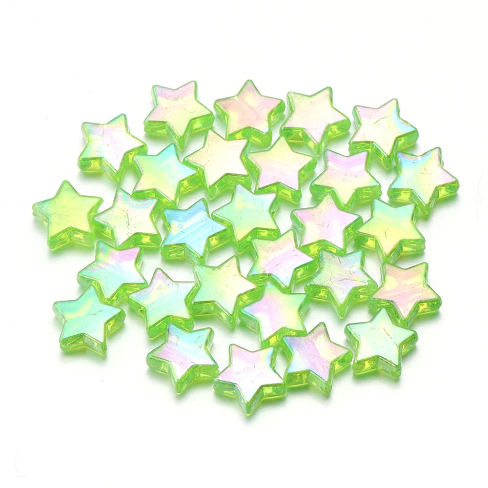 100pcs Acrylic Pentagram Beads AB Plating Loose Spacer Beads Five Pointed Star Beads For Jewelry Making DIY Bracelet Accessories