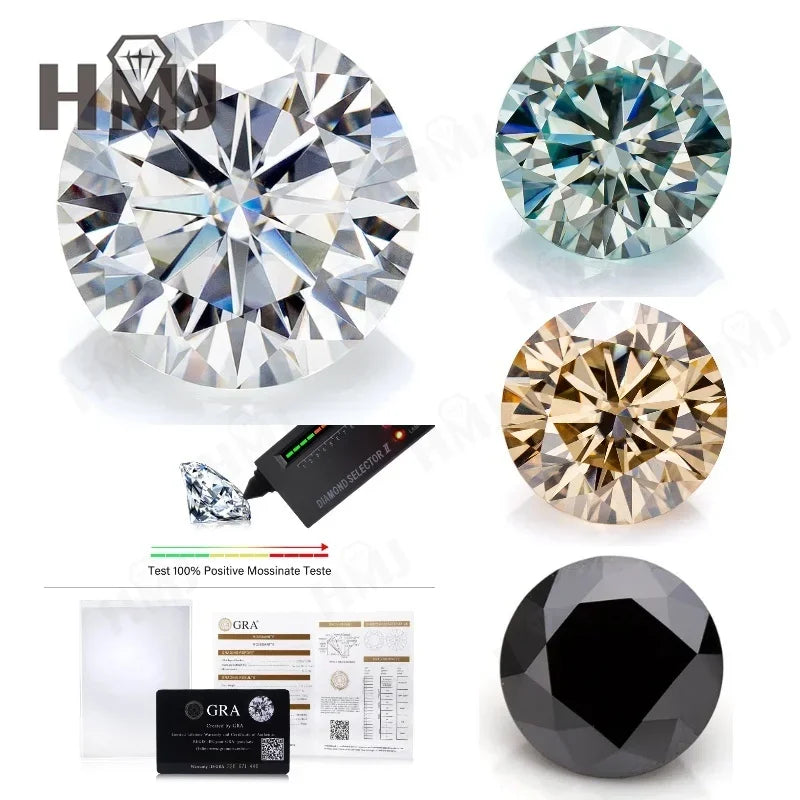 Moissanite Stone Round Shape Brilliant Cut D/Black/Aqua Blue/ Champagne color VVS1 Clarity 0.5-5CT GRA Certificate jewelry Beads