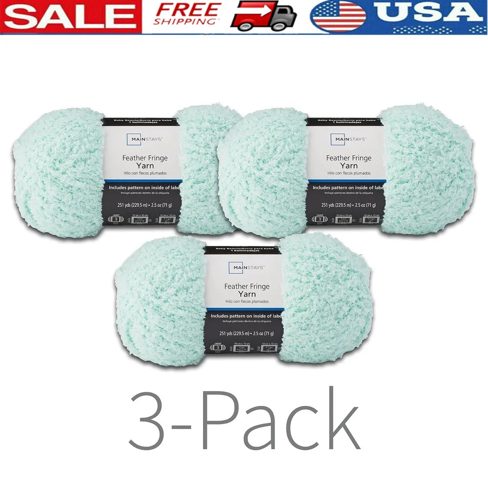 Feather Fringe Yarn Opaline Green 251yd 100% Polyester Lightweight Knitting Yarn Pack of 3 Blankets Scarves Hats Sweaters