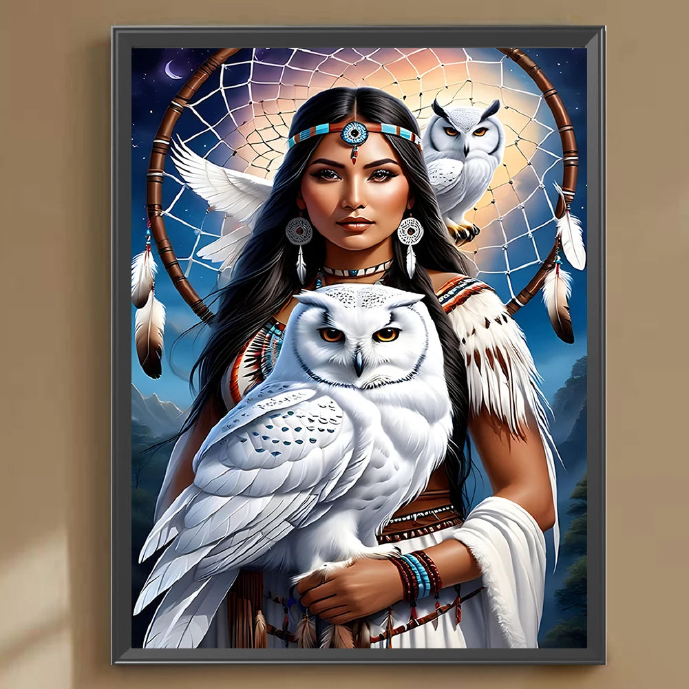 Indian Girl 5D DIY Full Drill Round Diamond Painting Kit for Home Decor 30x40cm