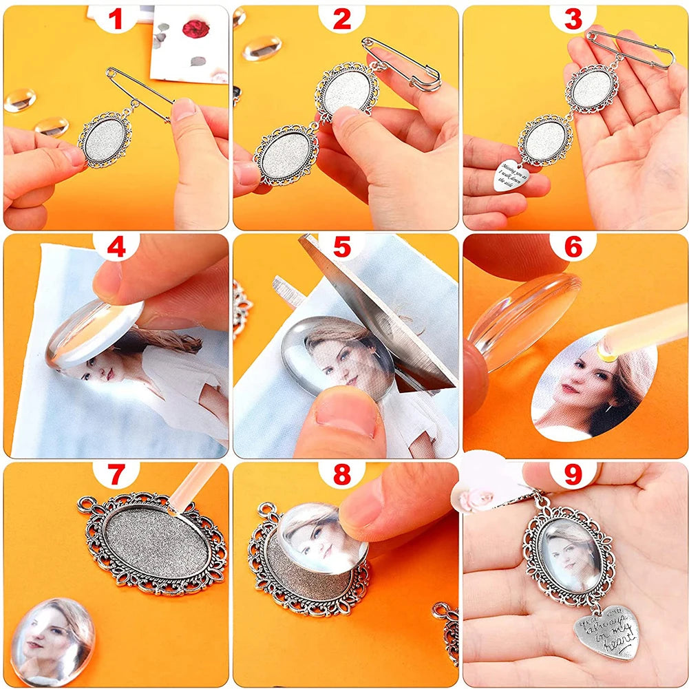Cabochon Pendants Brooch Pin Wedding Bouquet Photo Charms for Bridal Wedding Party