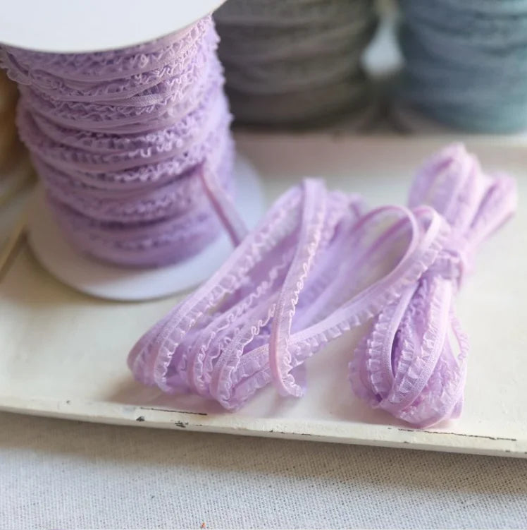 5 Meters/lot Delicate Flower Ruffle Elastic Lace Trims Thin Lace Ribbon DIY Sewing Garments Hometexile Fabric Ornaments 6mm