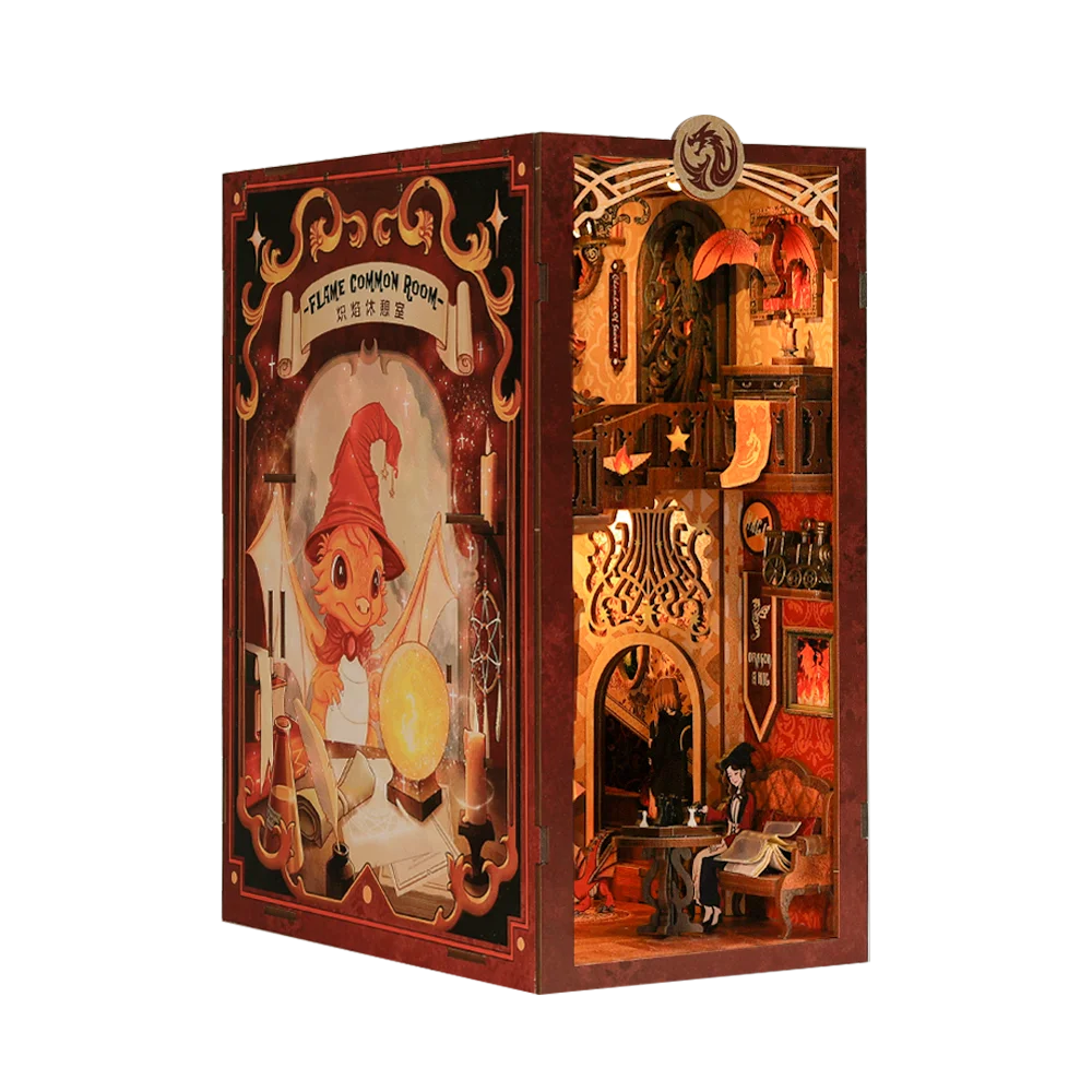 CUTEBEE Wooden Dollhouse Kit Miniature Doll House Kits Booknook Bookshelf Book Nook with Dust Cover Bookends Christmas Gift