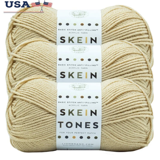 Lion Brand Yarn Basic Stitch Anti Pilling Skein Tones Almond Anti Pilling Medium Acrylic Beige Yarn 3 Pack