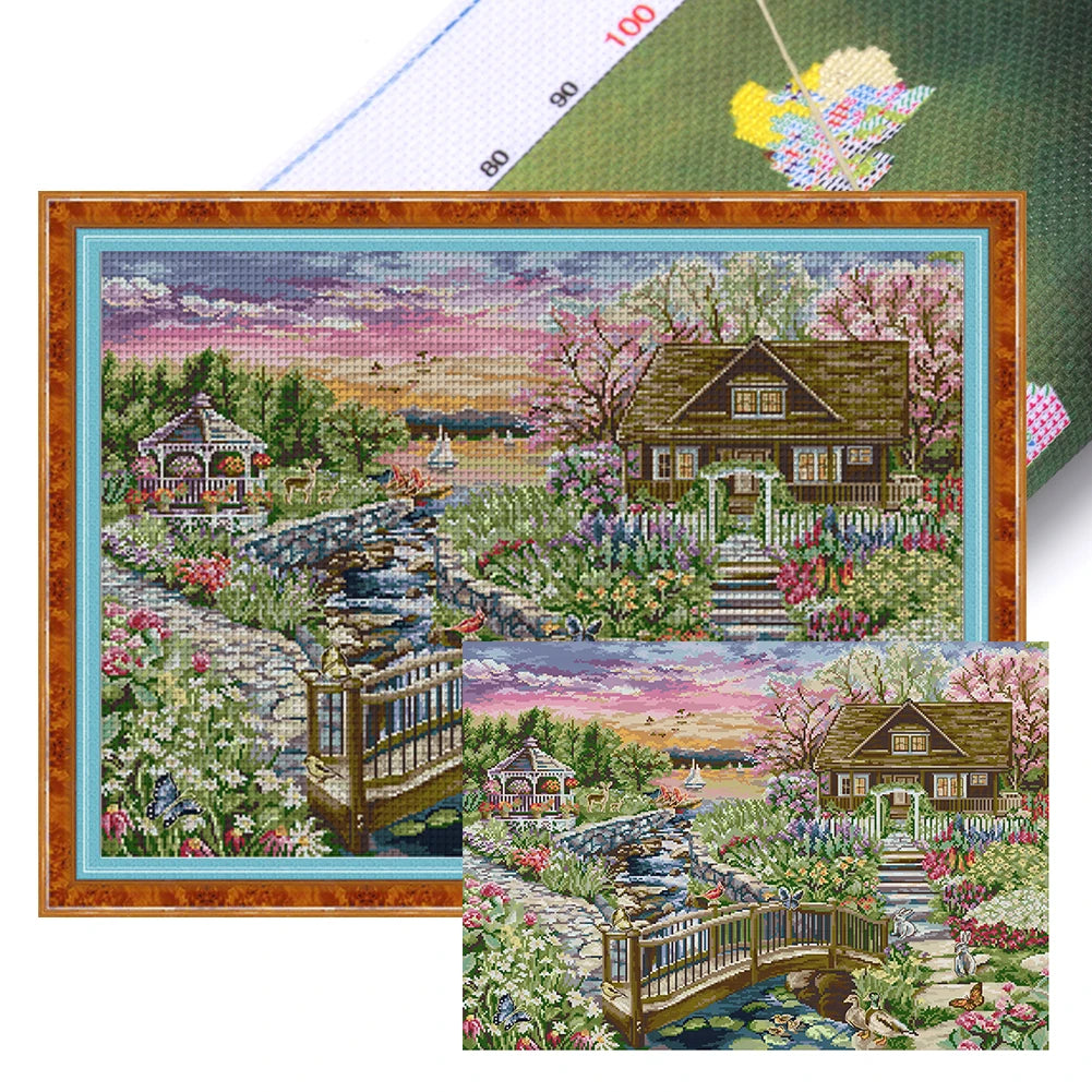 Full Embroidery cotton Thread 14CT Printed Landscape Cross Stitch Kit
