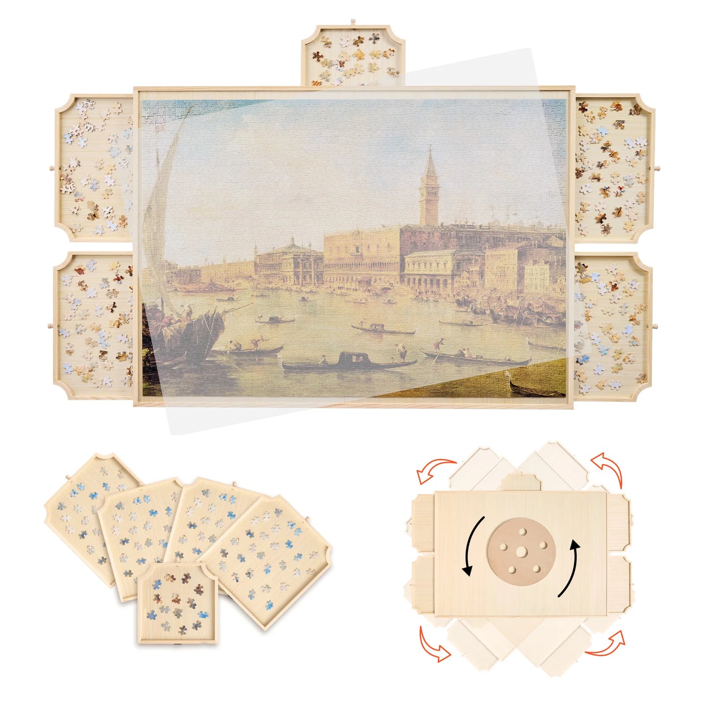 SucceBuy 2000 Piece Rotating Puzzle Board with 5 Drawers and Cover 40x29 in Portable Wooden Table Jigsaw Puzzle  for Adults