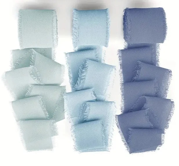 3 Roll/set 5m Frayed Edged Satin Handmade Chiffon Silk Ribbon For Wedding Invitation Bouquets Birthday Party DIY Decoration Gift