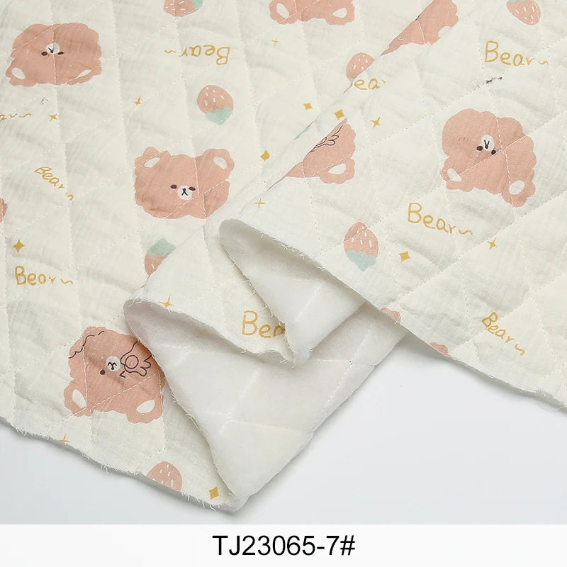 0.5m/2m Thicken Pure Cotton Double-layer Crepe Quilted Cotton Printed Fabric for Sewing Children's Clothing Blankets DIY Fabrics