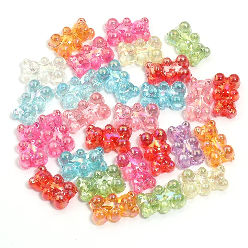 30Pcs Bear Acrylic Beads Mixed Color Cute Gummy Teddy Bear Loose Beads for DIY Jewelry Necklace Bracelet Hair Ties Accessories