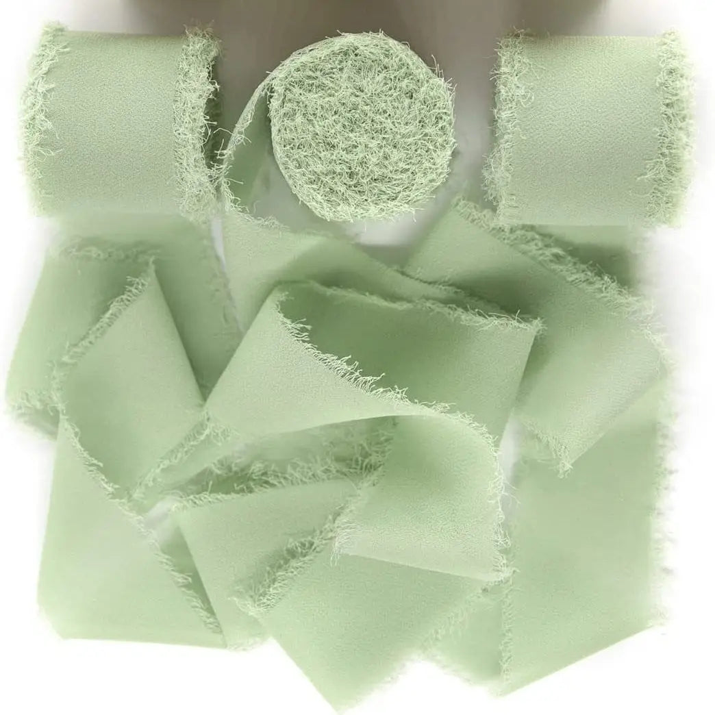 3 Roll/set 5m Frayed Edged Satin Handmade Chiffon Silk Ribbon For Wedding Invitation Bouquets Birthday Party DIY Decoration Gift