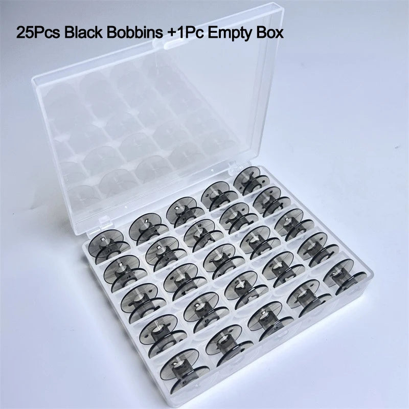 25 Grid Clear Empty Bobbins Storage Box Or 25 Pcs Sewing Bobbins Spools With Box For DIY Household Sewing Machine Accessories