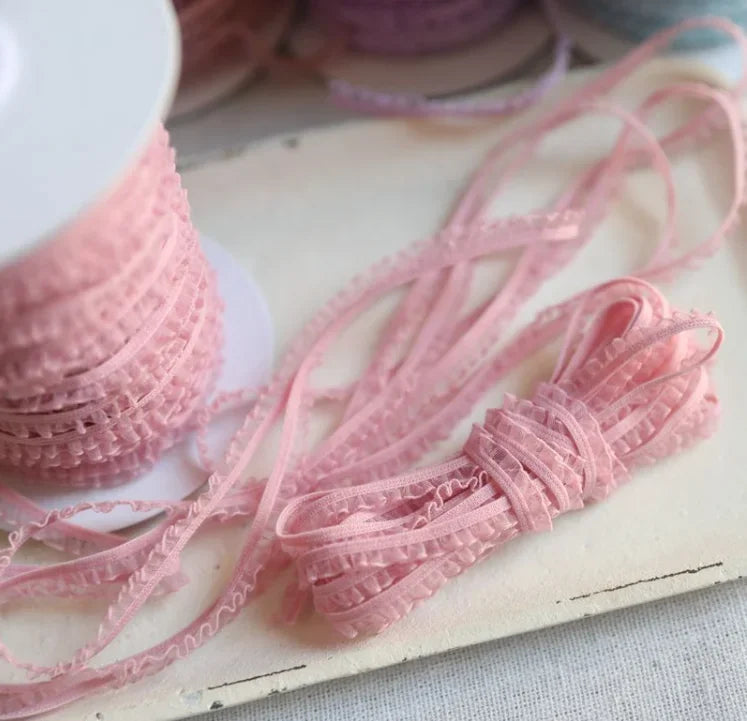 5 Meters/lot Delicate Flower Ruffle Elastic Lace Trims Thin Lace Ribbon DIY Sewing Garments Hometexile Fabric Ornaments 6mm