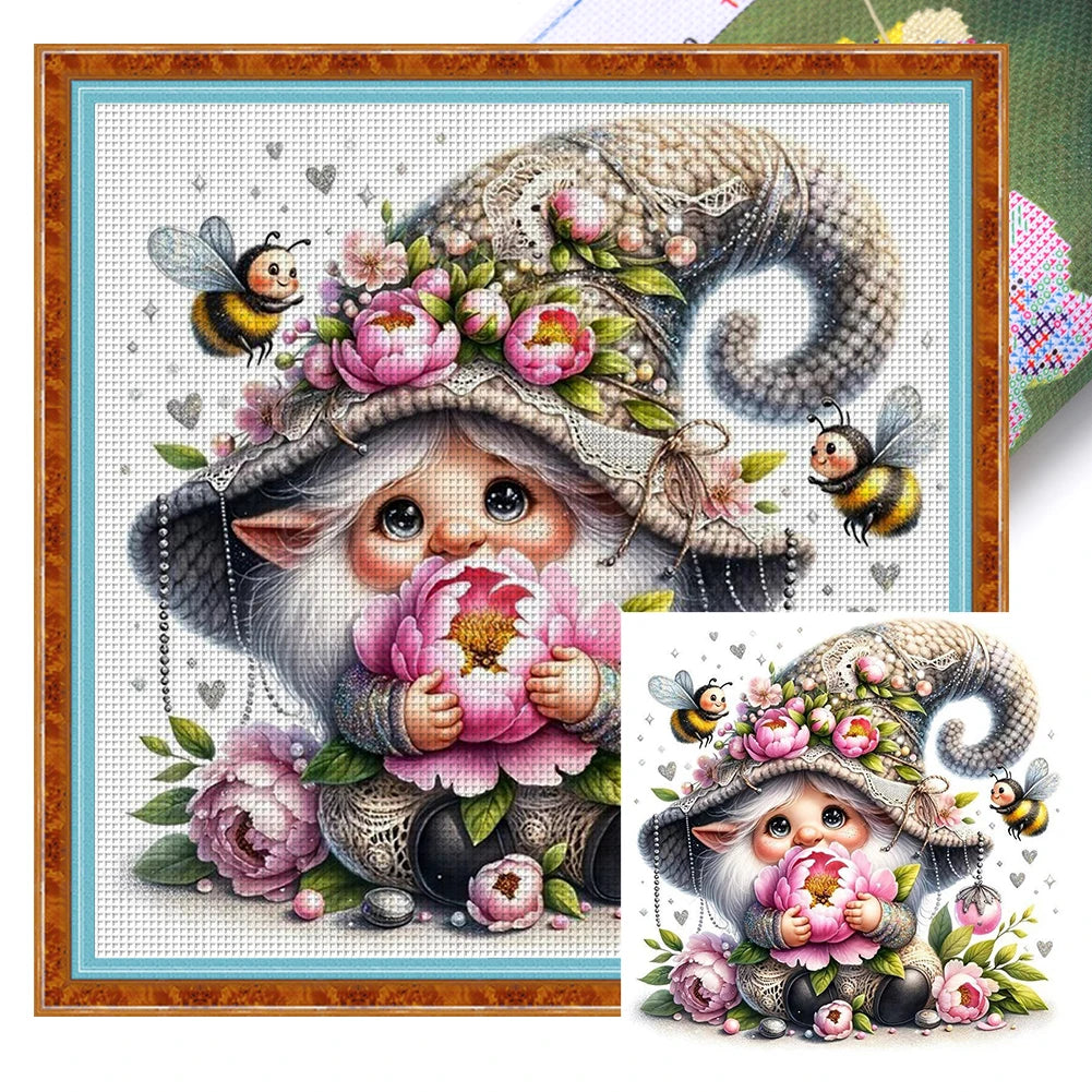 Full Embroidery Eco-cotton Thread 11CT Printed Gnome Cross Stitch Kit Art