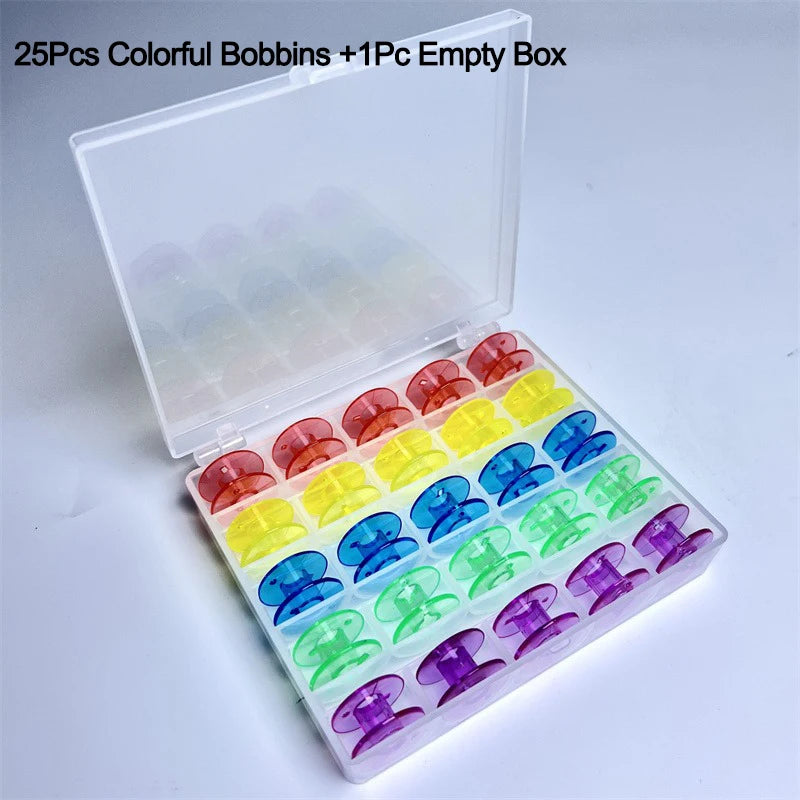 25 Grid Clear Empty Bobbins Storage Box Or 25 Pcs Sewing Bobbins Spools With Box For DIY Household Sewing Machine Accessories