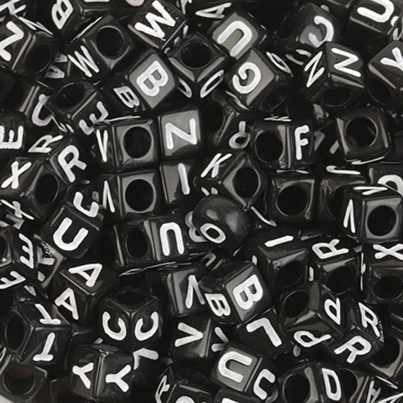 100Pcs/Lot Trendy  Acrylic Square Alphabet Beads Large Hole Letter Loose Spacer Bead Jewelry Handmade Bracelet Making Supplies