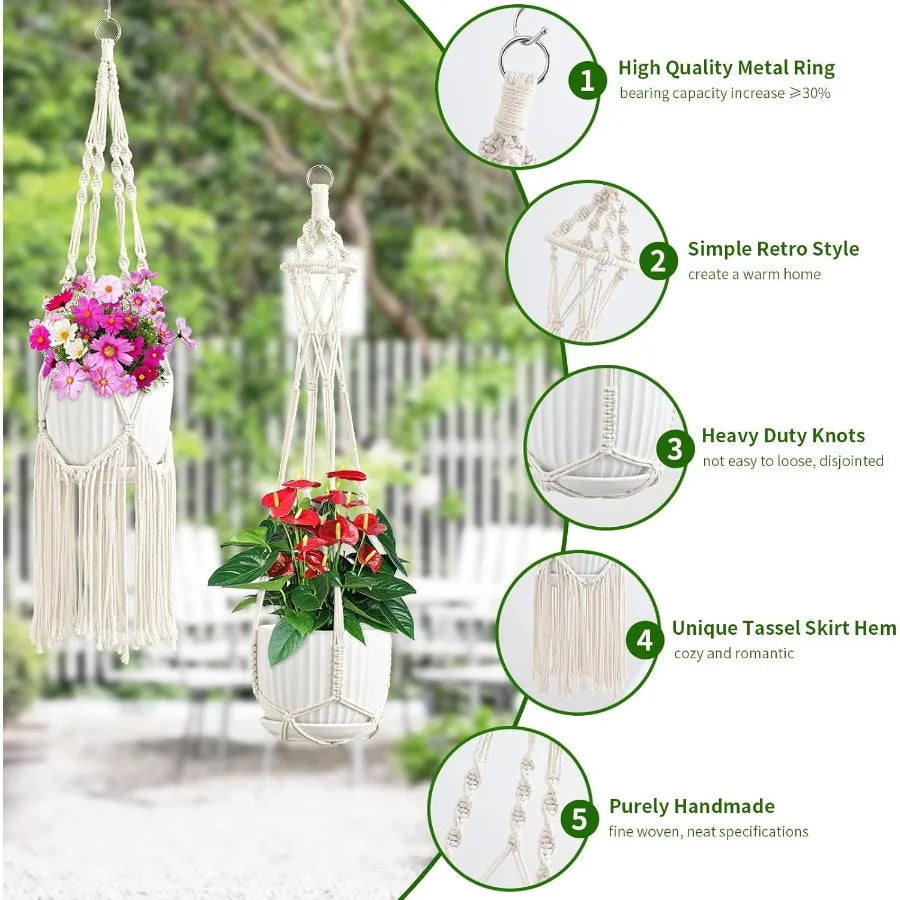 Macrame Plant Hangers 6Pack Hanging Planters for Indoor Plants w 6 Set Hangers Kit Handmade Macrame Plant Hangers Indoor Flowers.
