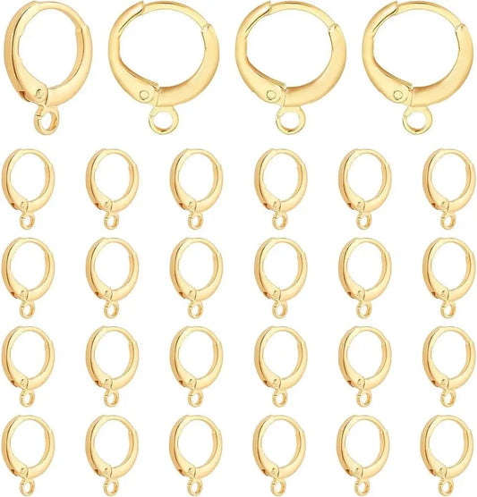 PandaHall 30pcs Earring Hooks Huggie Hoop Earring Findings 18K Gold Plated Lever Back