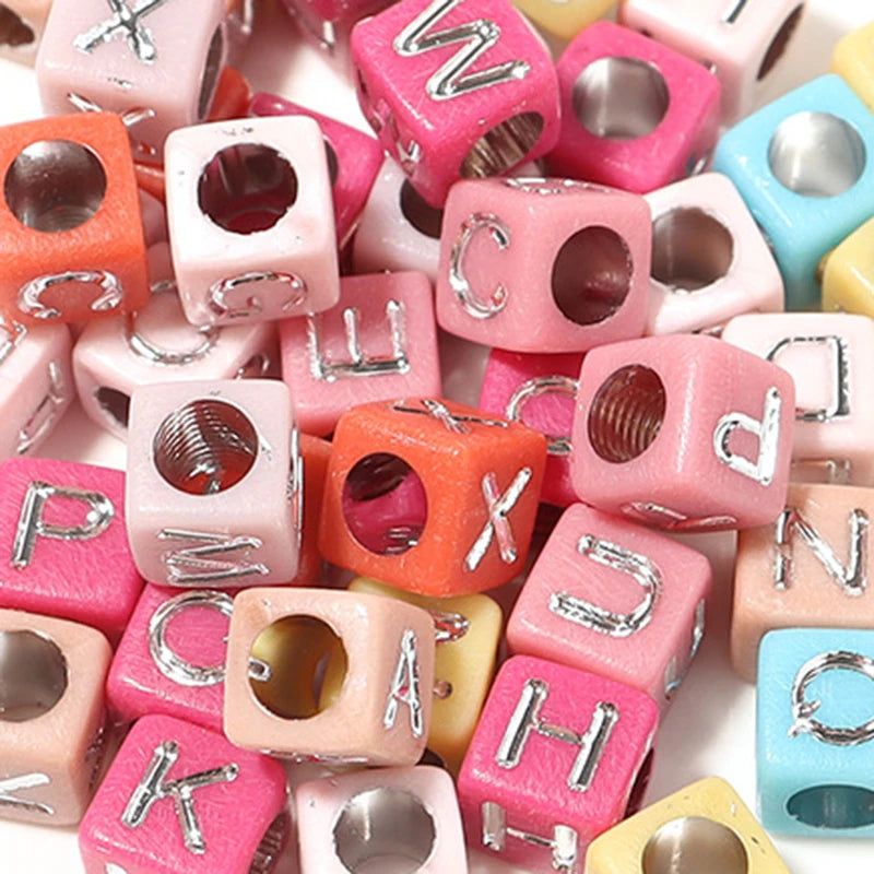 100Pcs/Lot Trendy  Acrylic Square Alphabet Beads Large Hole Letter Loose Spacer Bead Jewelry Handmade Bracelet Making Supplies