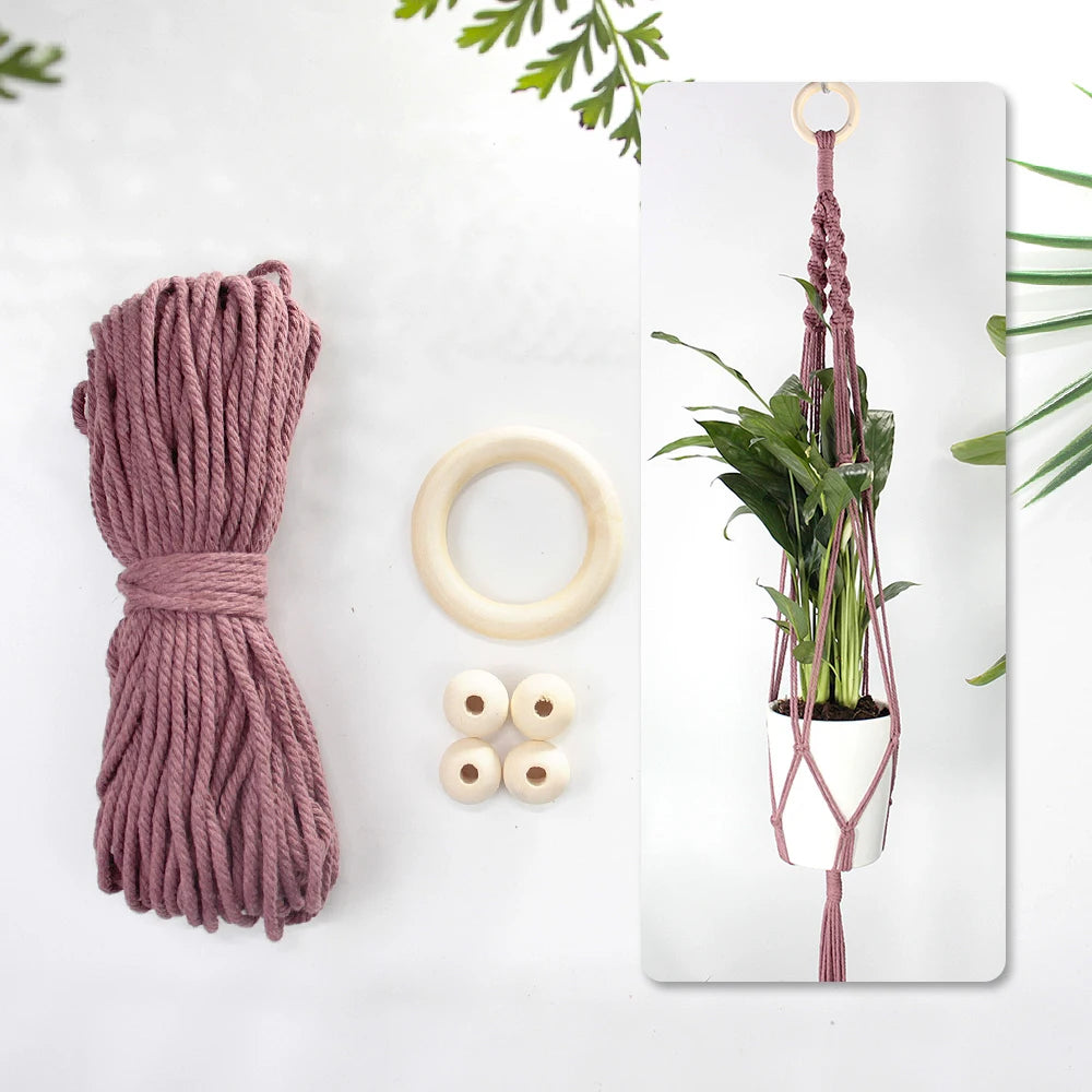Knitting Plant Hanging Basket Macrame Kit with Tutorial for Beginners DIY Handmade Weaving Kit Mesh Hang Basket for Home Decor
