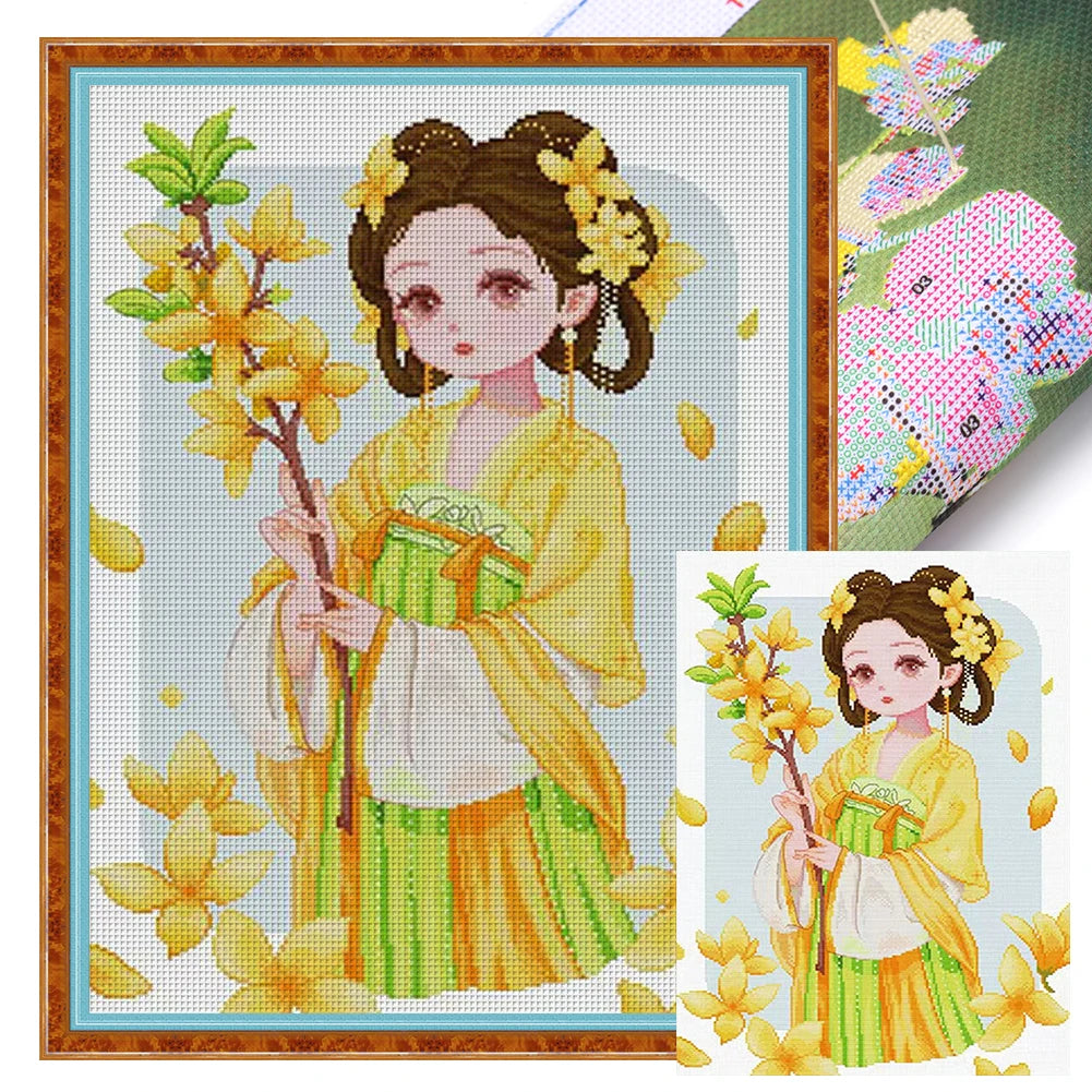 Full Embroidery cotton Thread 11CT Printed Girl Cross Stitch Kit Decor