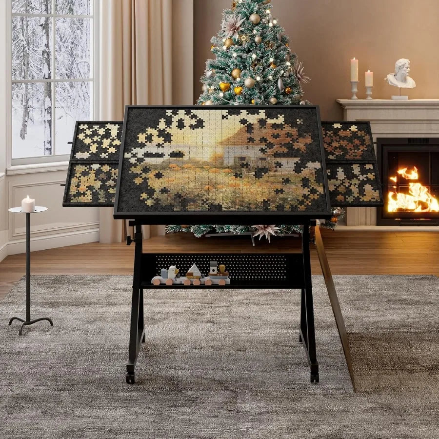 Puzzle Tables for Adults Height Adjustable Puzzle Board with Drawers 1500 Pieces Jigsaw Tables with Legs Wheels 075° Tilting Ta