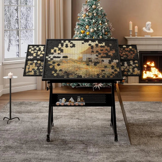 Puzzle Tables for Adults Height Adjustable Puzzle Board with Drawers 1500 Pieces Jigsaw Tables with Legs Wheels 075° Tilting Ta
