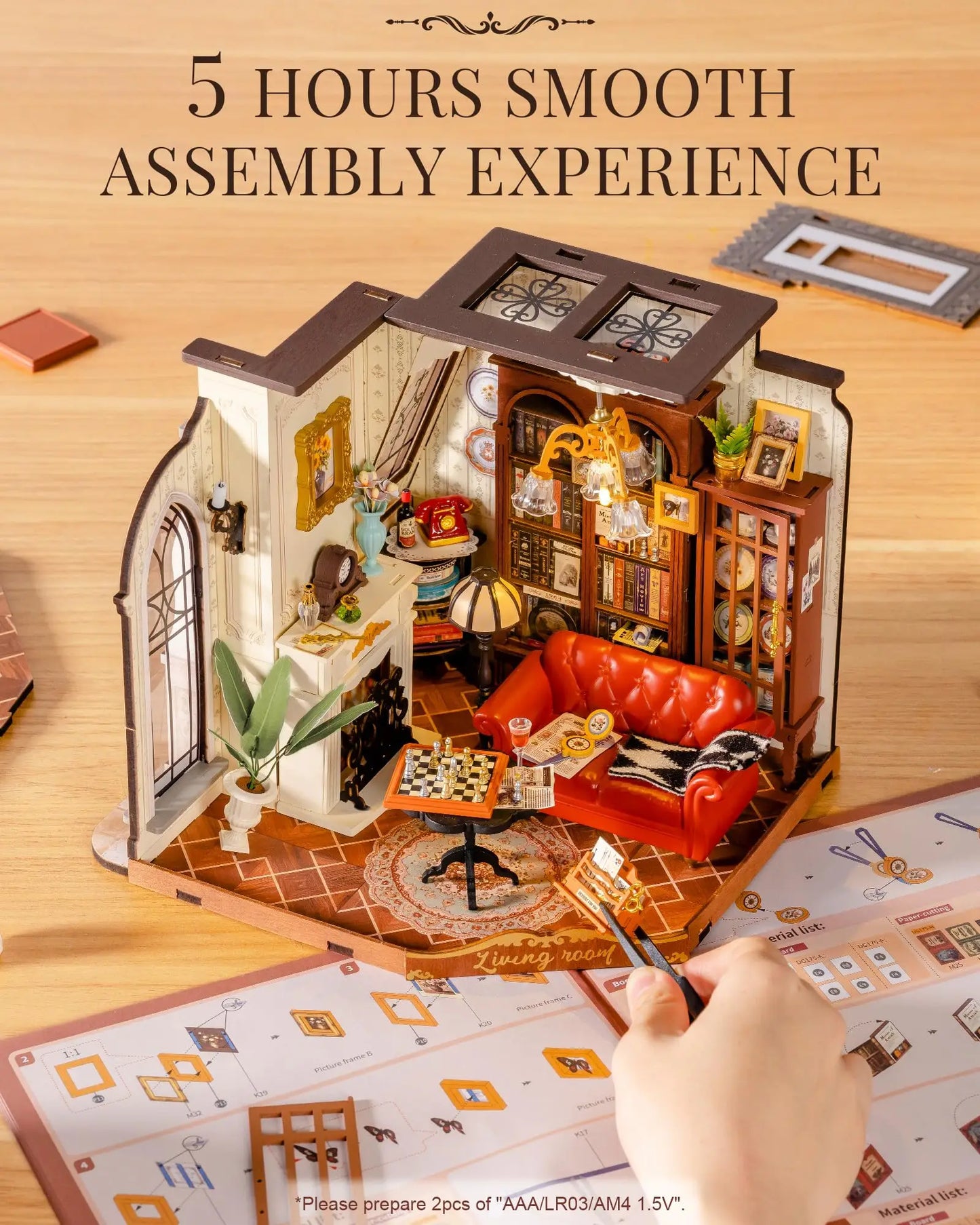 Robotime Rolife DIY Catherine's Living Room Doll House with Furniture Miniature Dollhouse Wooden Kits Toy for Kids Adults